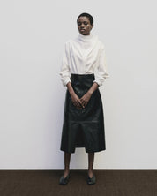 Mijeong Park Black Faux Leather Midi Skirt