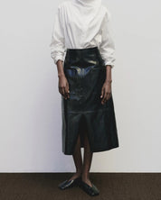 Mijeong Park Black Faux Leather Midi Skirt