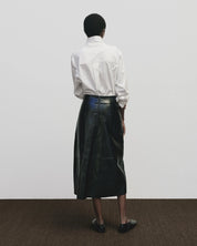 Mijeong Park Black Faux Leather Midi Skirt