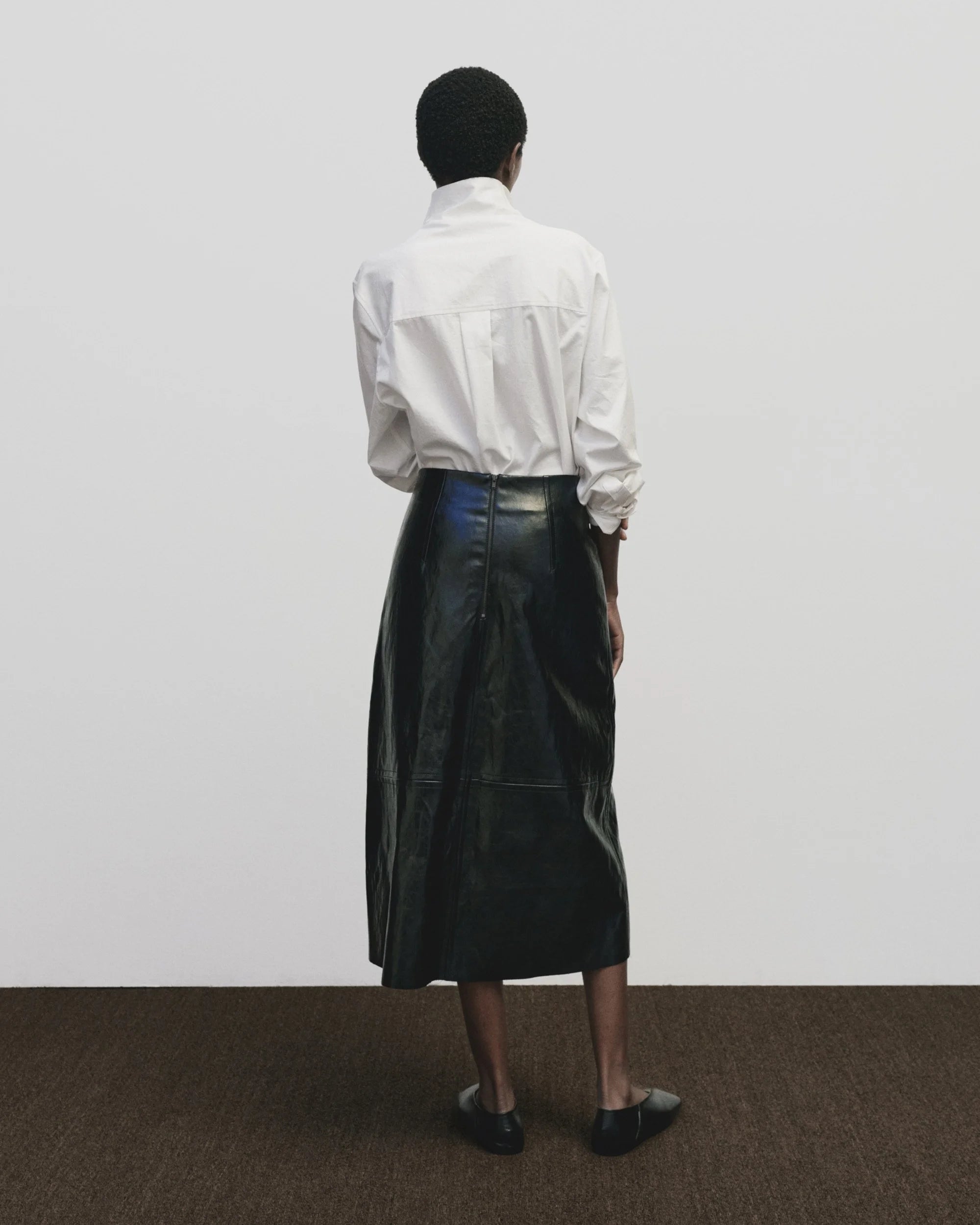 Mijeong Park Black Faux Leather Midi Skirt