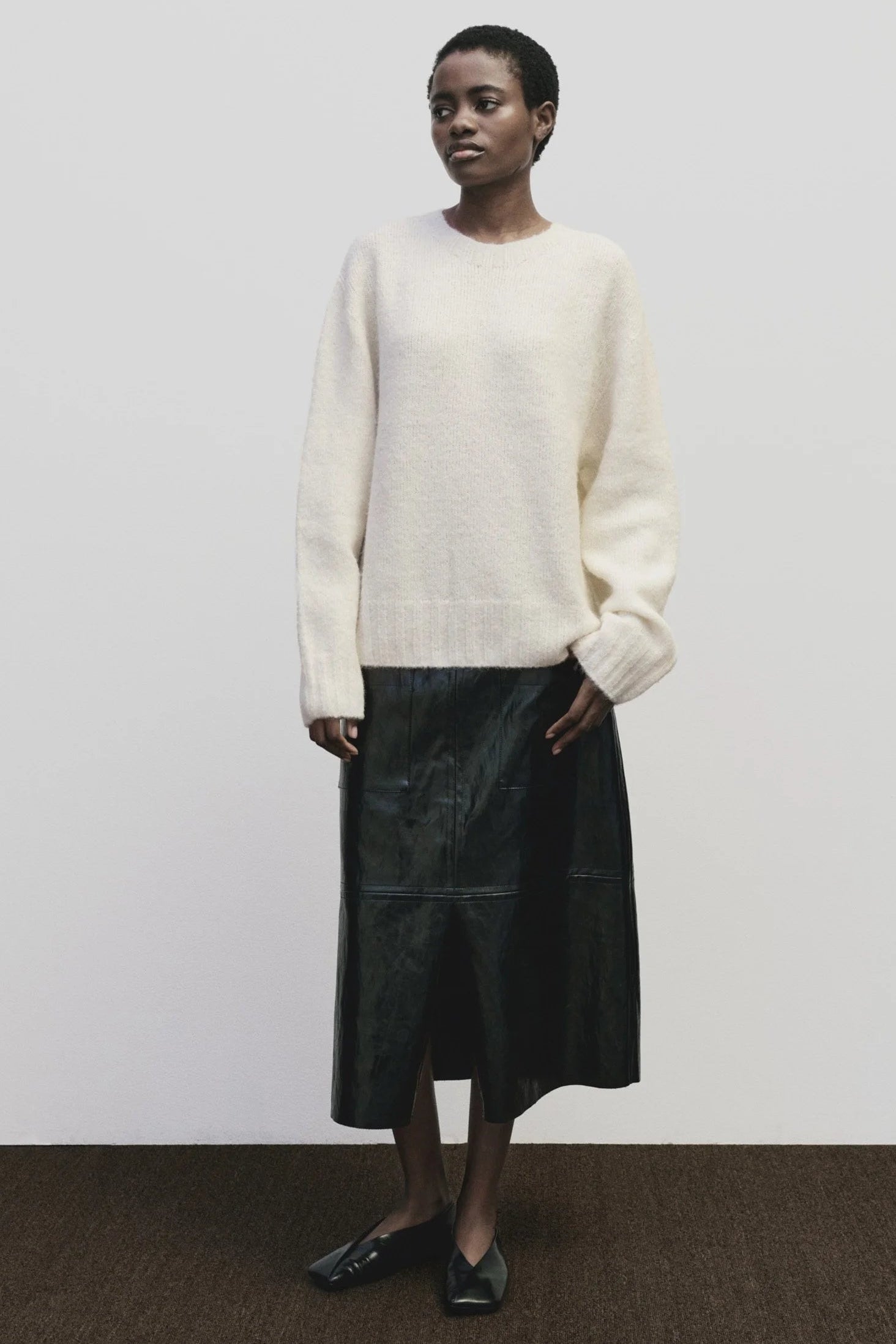 Mijeong Park Black Faux Leather Midi Skirt