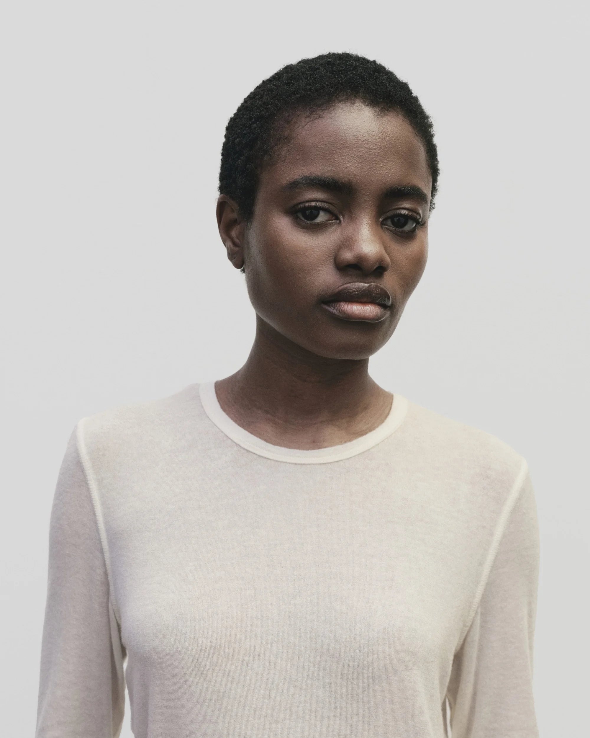 Mijeong Park Ivory Wool Tencel Crew Neck Top