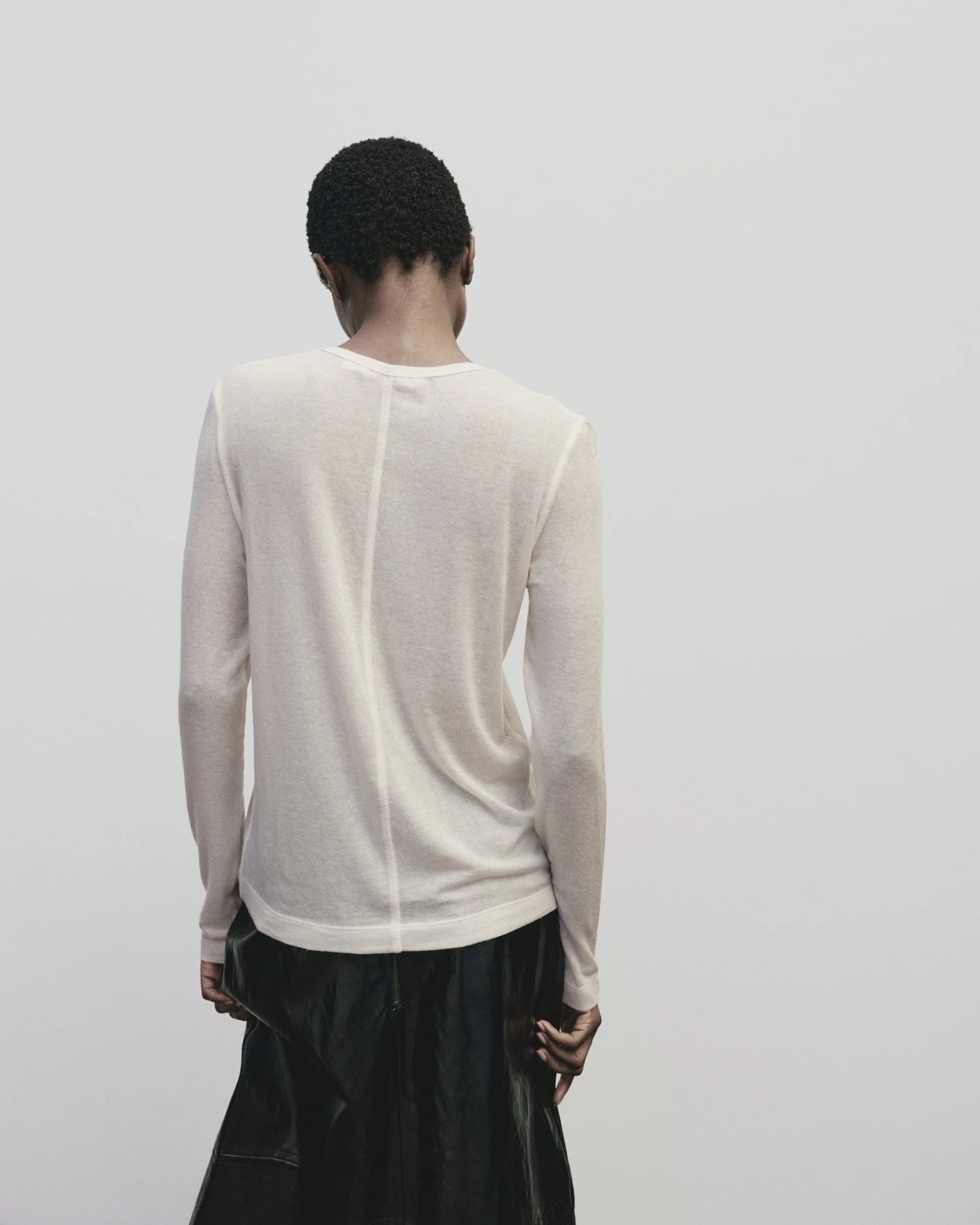 Mijeong Park Ivory Wool Tencel Crew Neck Top
