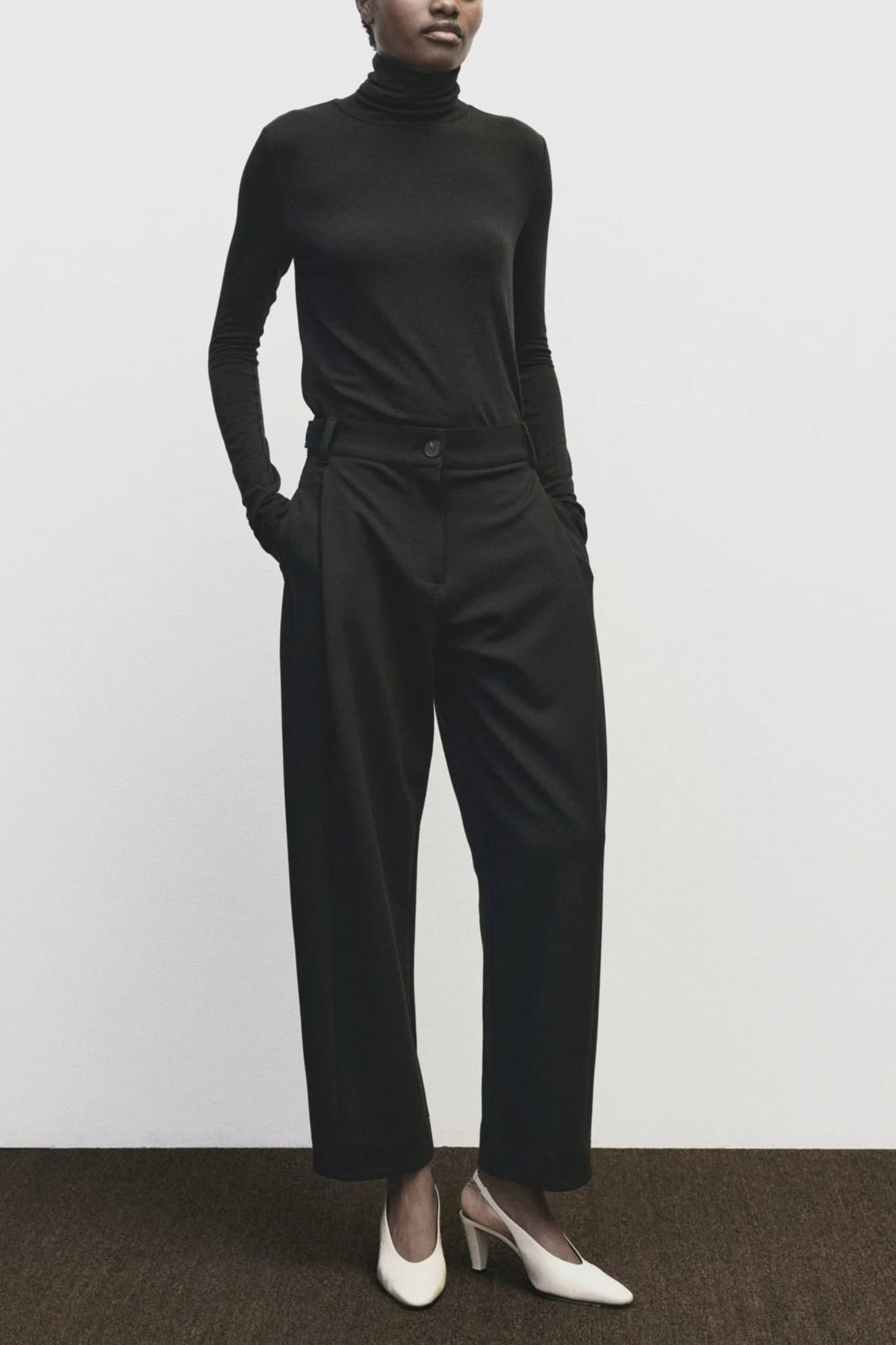 Mijeong Park Black Pleated Barrel Leg Pant