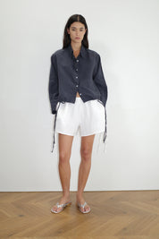 Deiji Studios White Linen Side Tie Shorts