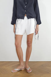 Deiji Studios White Linen Side Tie Shorts