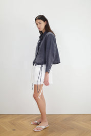 Deiji Studios White Linen Side Tie Shorts