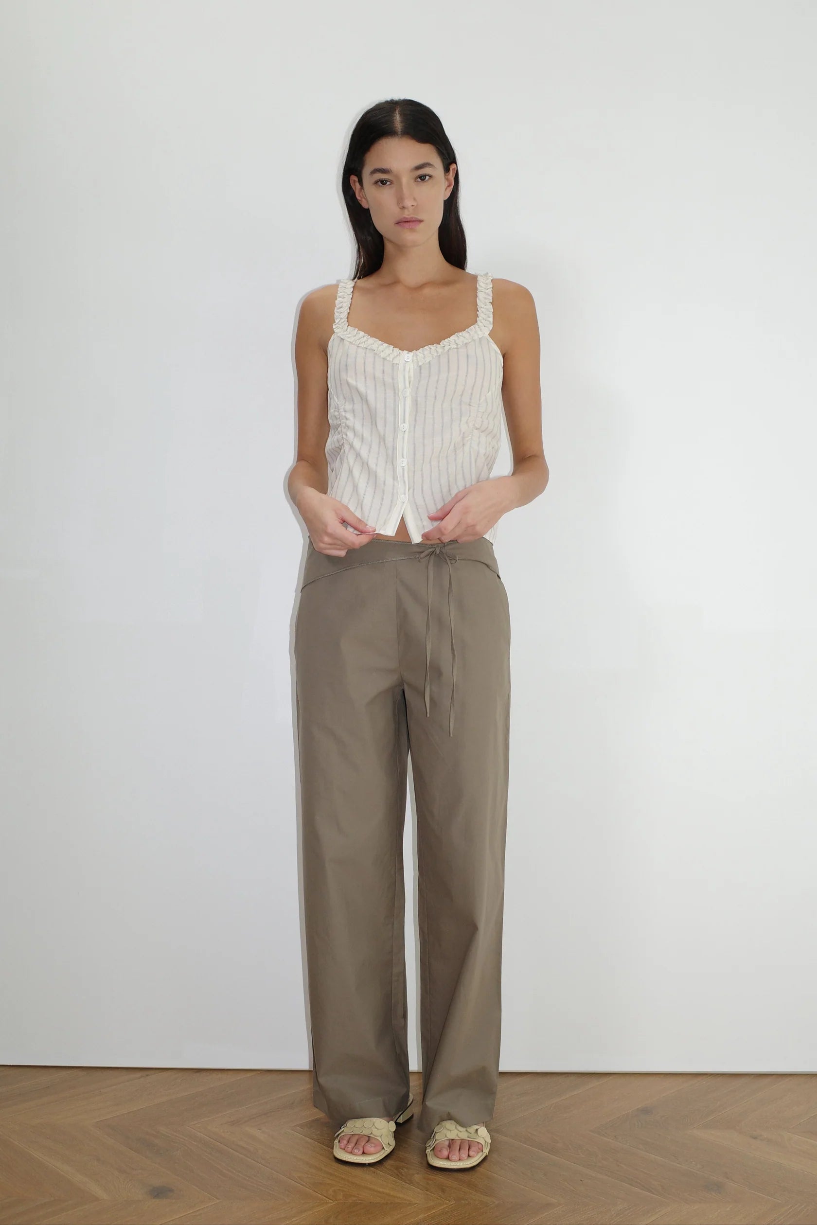 Deiji Studios Stripe Ruffle Button Top