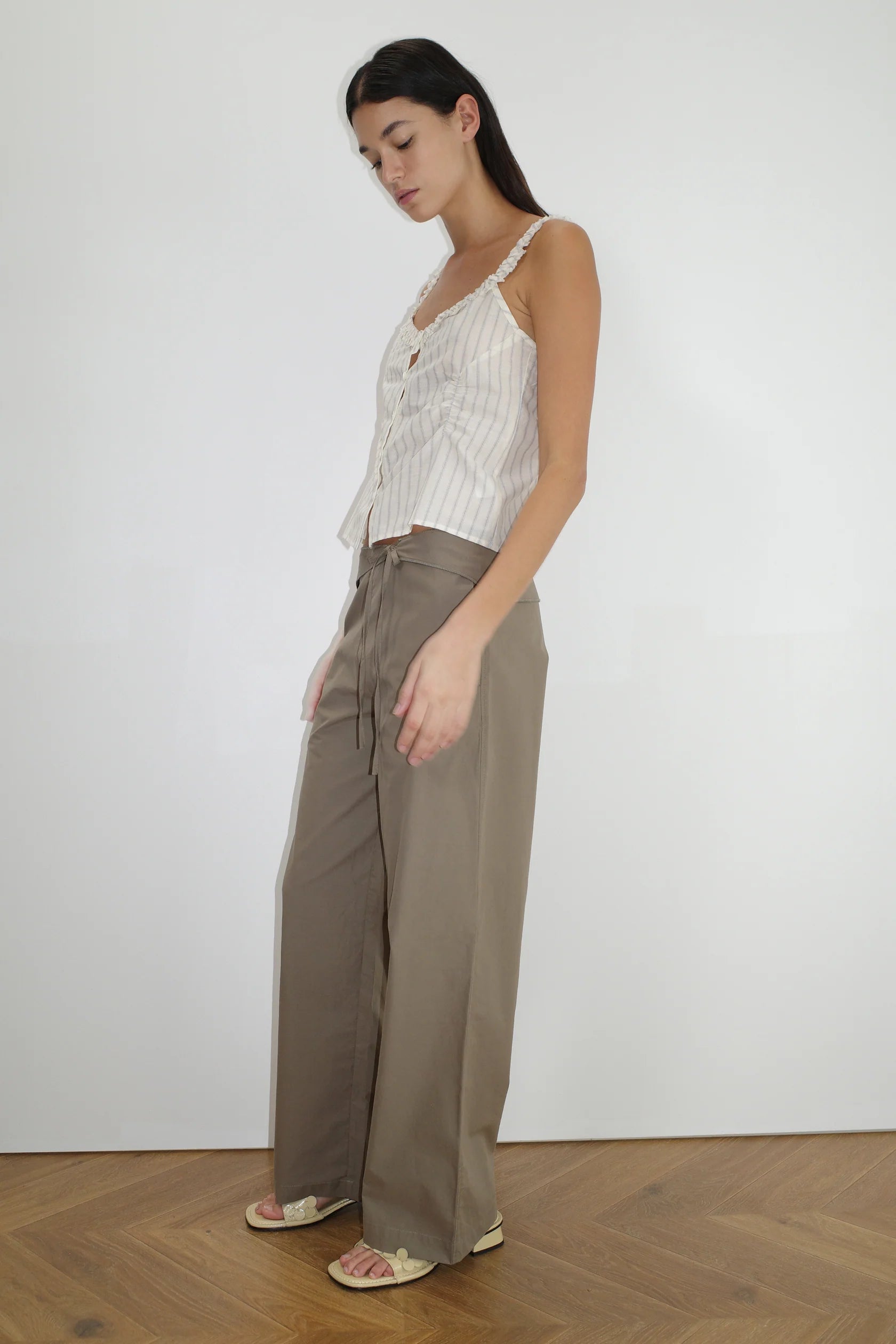 Deiji Studios Stripe Ruffle Button Top