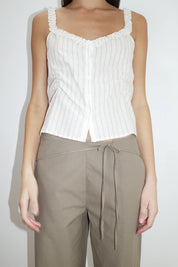 Deiji Studios Stripe Ruffle Button Top