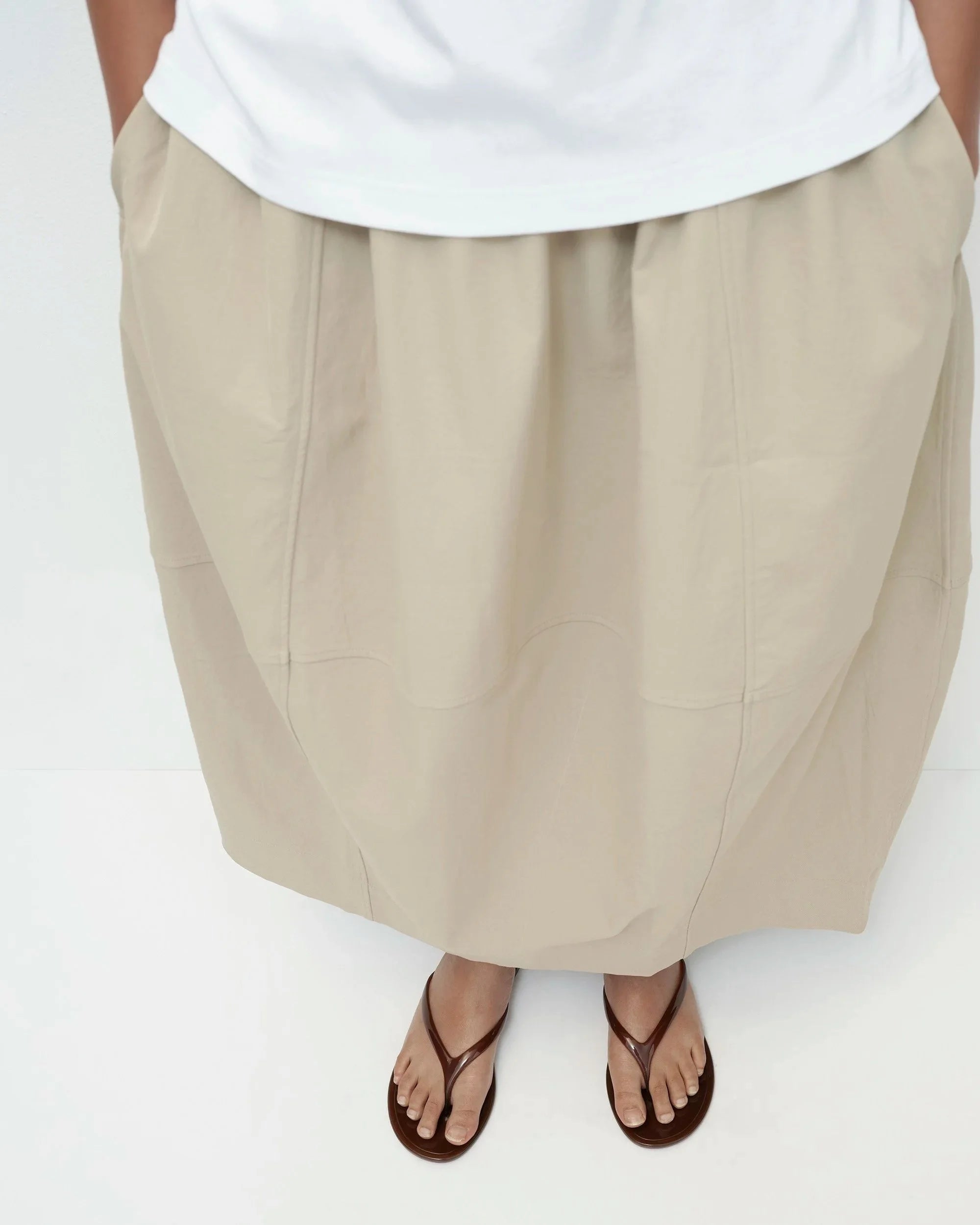 Mijeong Park Beige Balloon Midi Skirt
