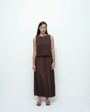 Mijeong Park Dark Brown Drawstring Midi Skirt