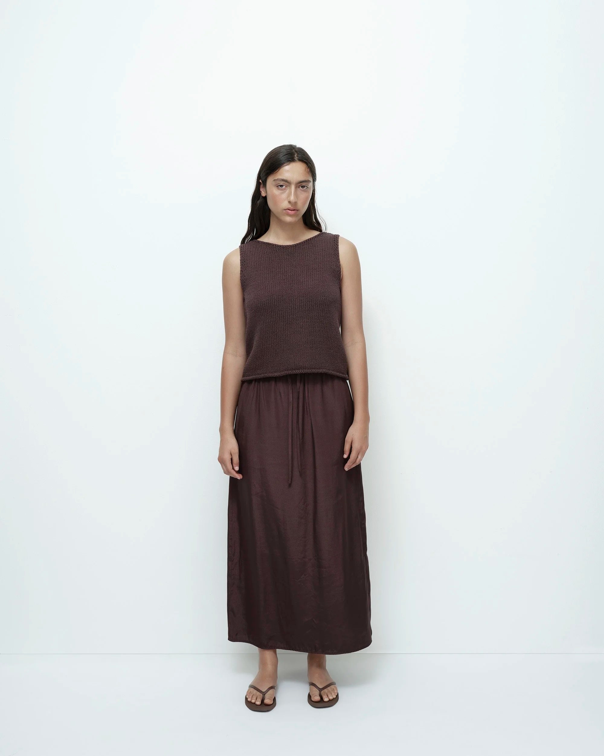 Mijeong Park Dark Brown Drawstring Midi Skirt