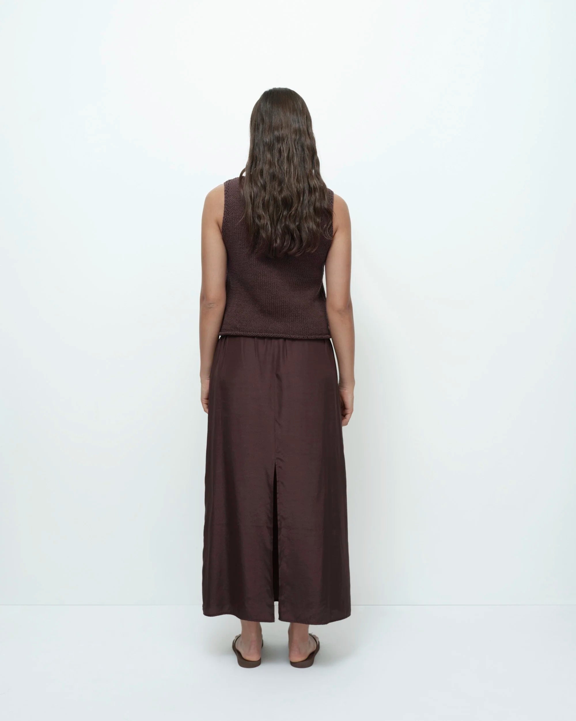 Mijeong Park Dark Brown Drawstring Midi Skirt