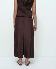 Mijeong Park Dark Brown Drawstring Midi Skirt