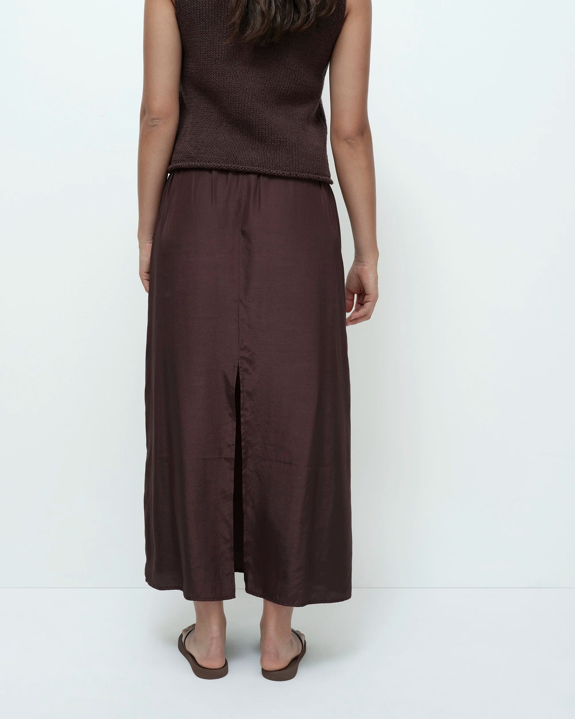 Mijeong Park Dark Brown Drawstring Midi Skirt
