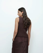 Mijeong Park Dark Brown Drawstring Midi Skirt
