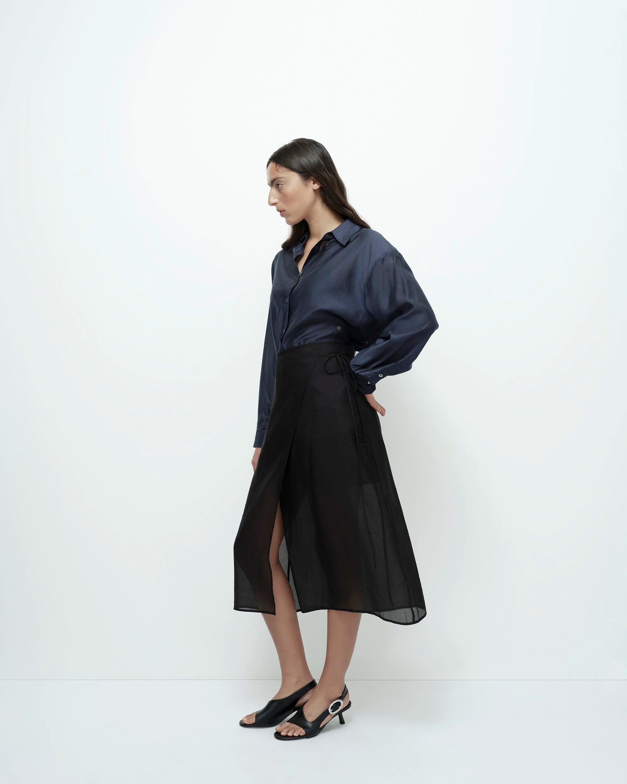 Mijeong Park Black Organza Wrap Skirt