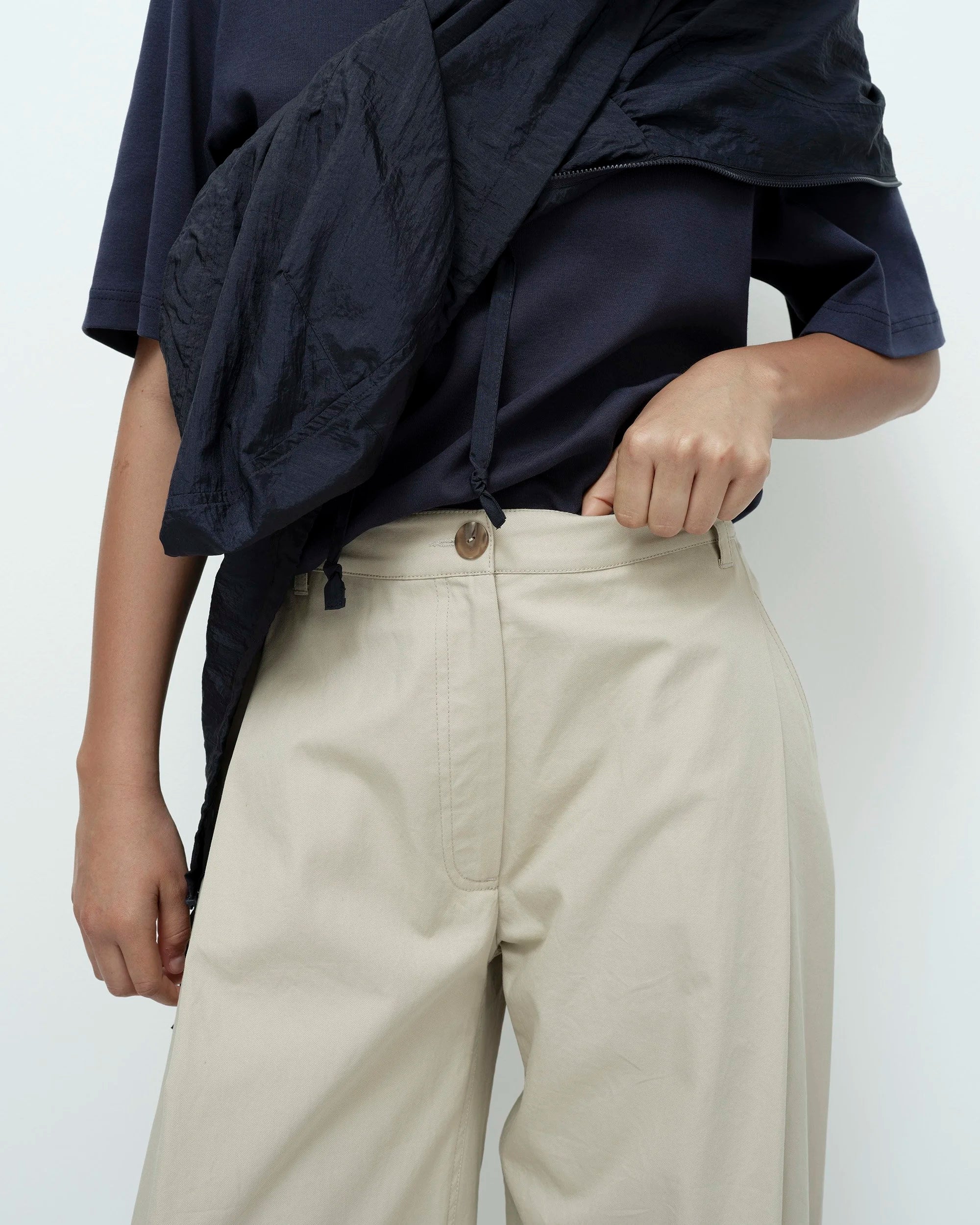 Mijeong Park Beige Cotton Barrel Leg Pants