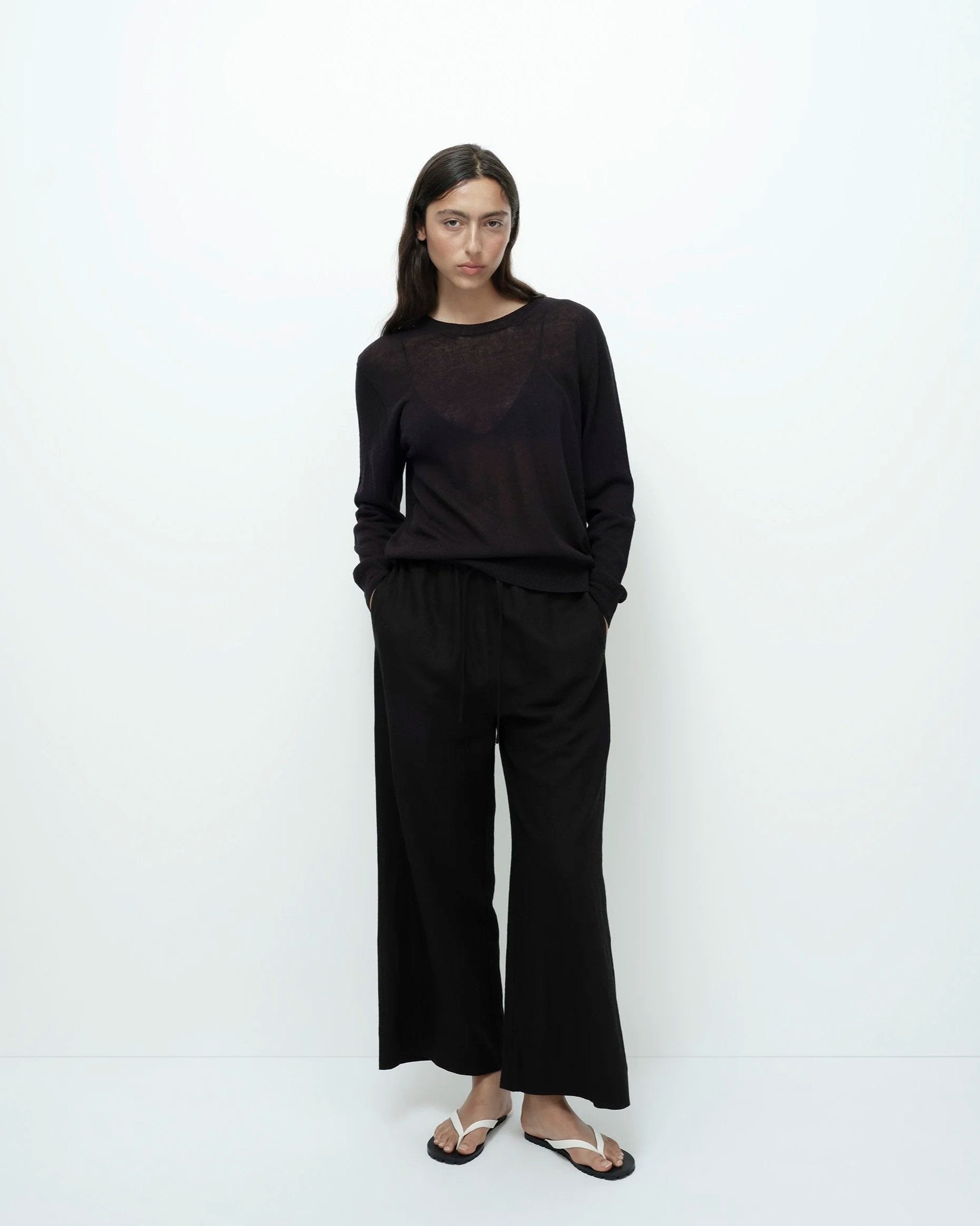 Mijeong Park Black Linen Blend Cropped Pants