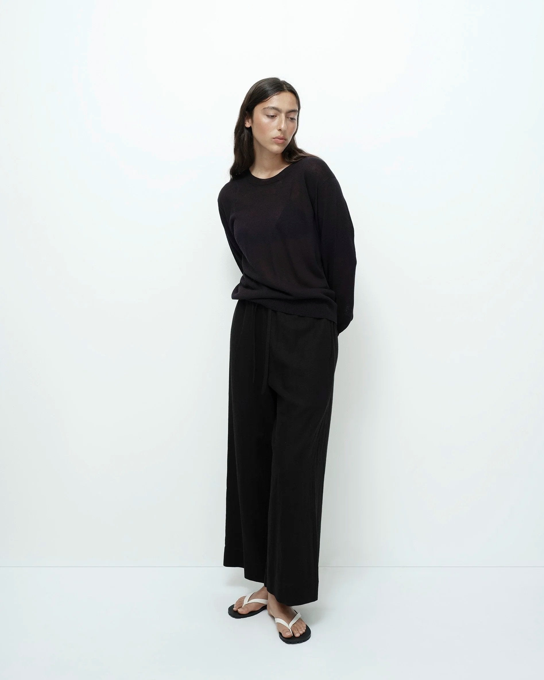 Mijeong Park Black Linen Blend Cropped Pants
