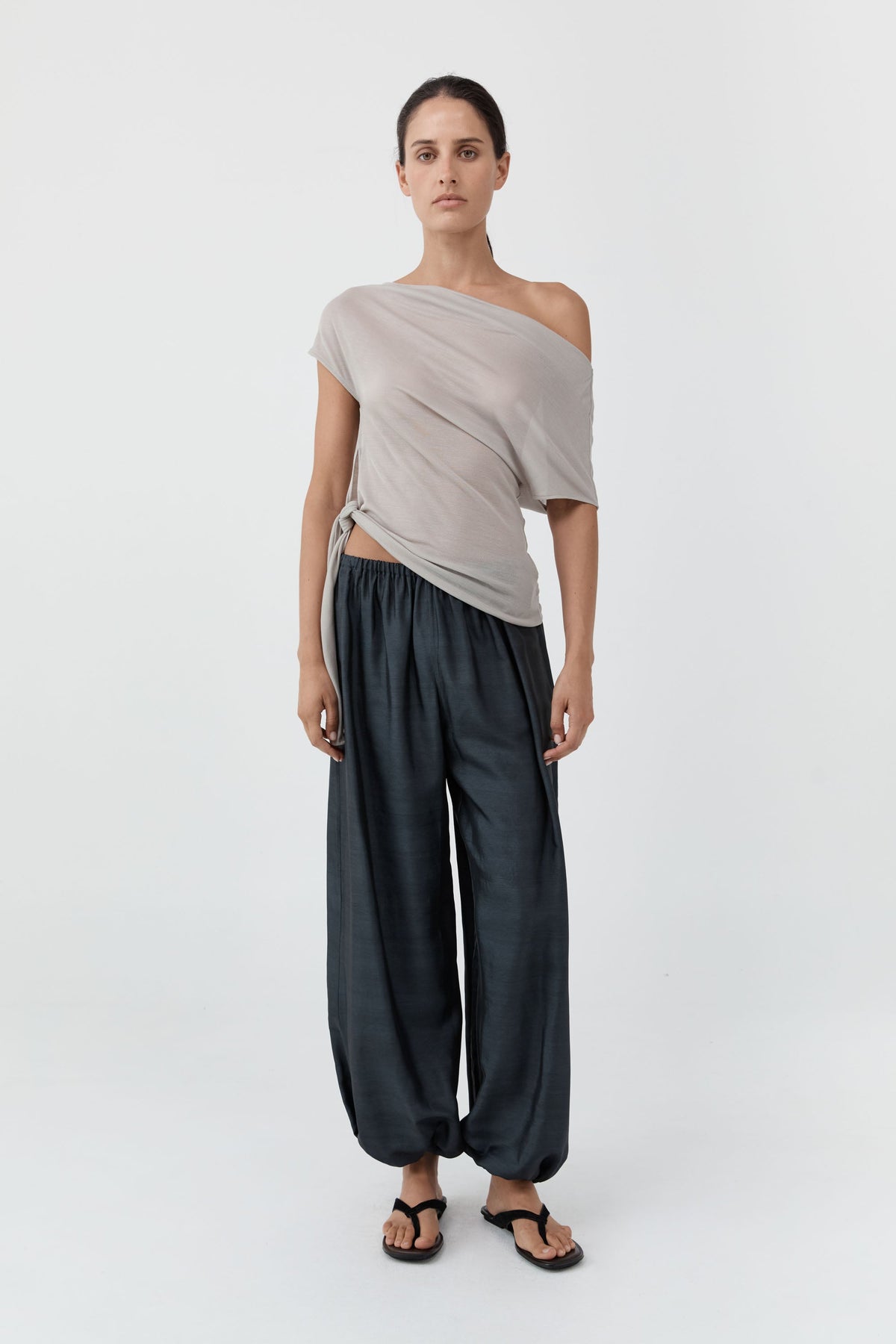 St. Agni Silk Adjustable Balloon Pants in Washed Black