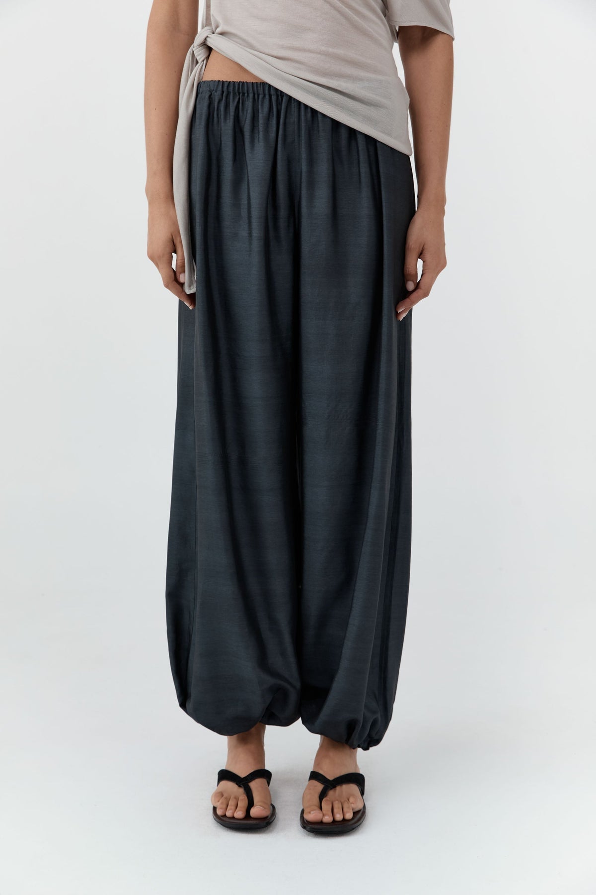 St. Agni Silk Adjustable Balloon Pants in Washed Black