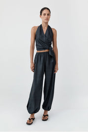 St. Agni Silk Adjustable Balloon Pants in Washed Black