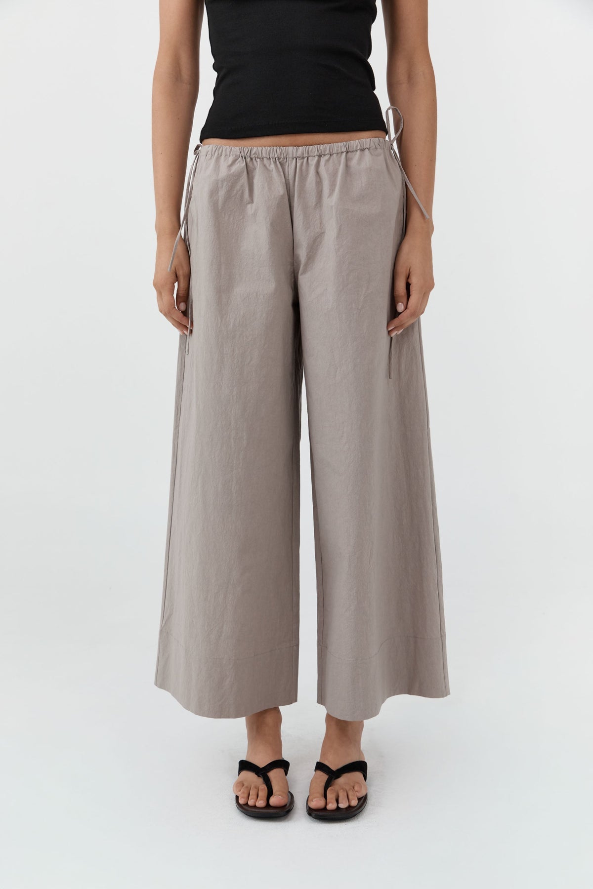 St. Agni Technical Cotton Cropped Drawstring Pants in Grey Stone