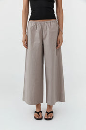 St. Agni Technical Cotton Cropped Drawstring Pants in Grey Stone