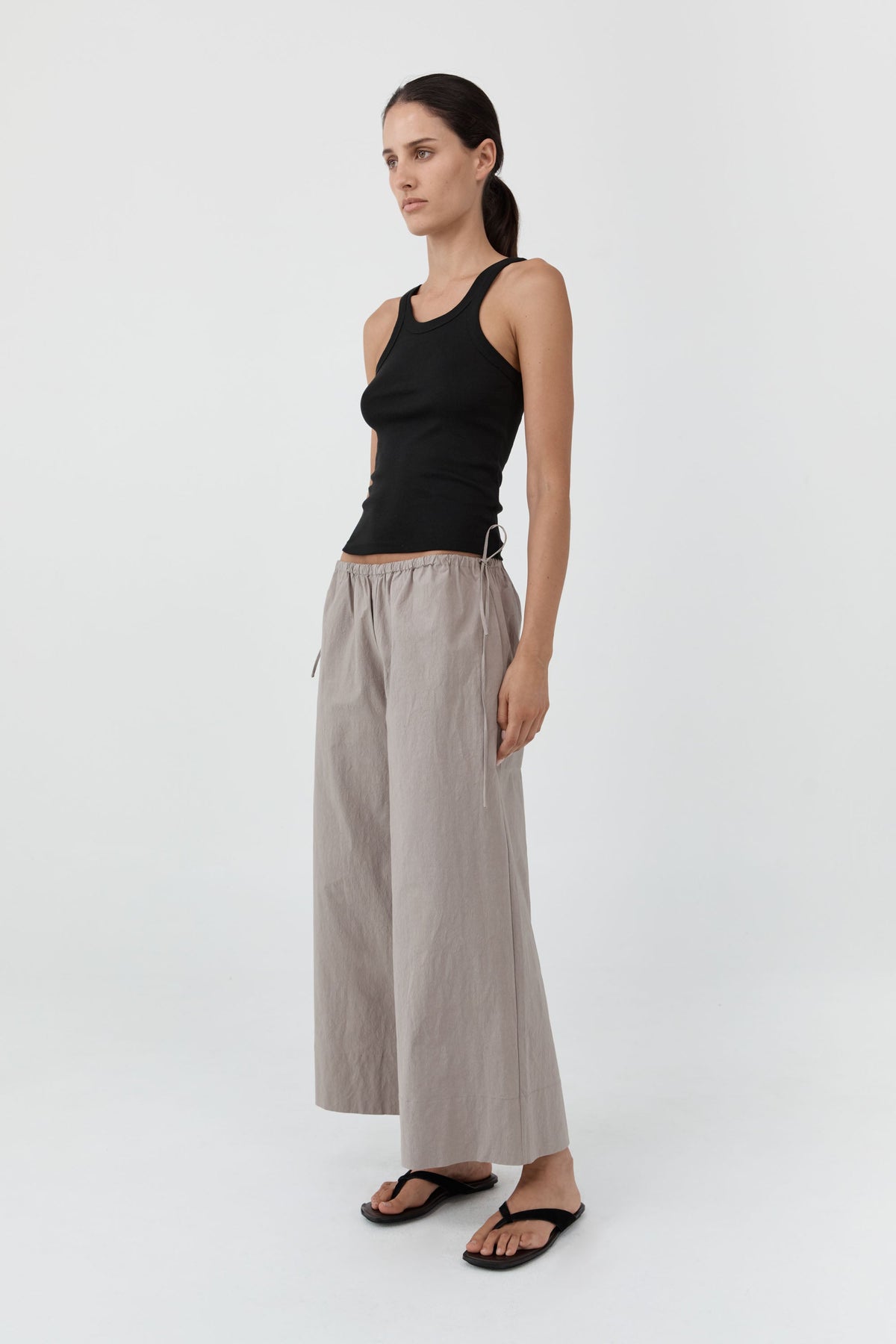 St. Agni Technical Cotton Cropped Drawstring Pants in Grey Stone