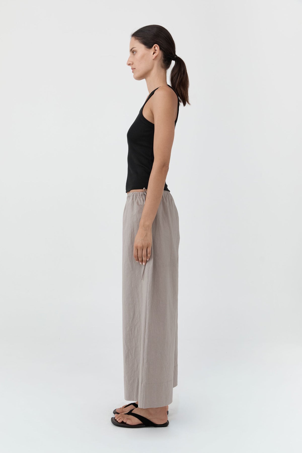 St. Agni Technical Cotton Cropped Drawstring Pants in Grey Stone