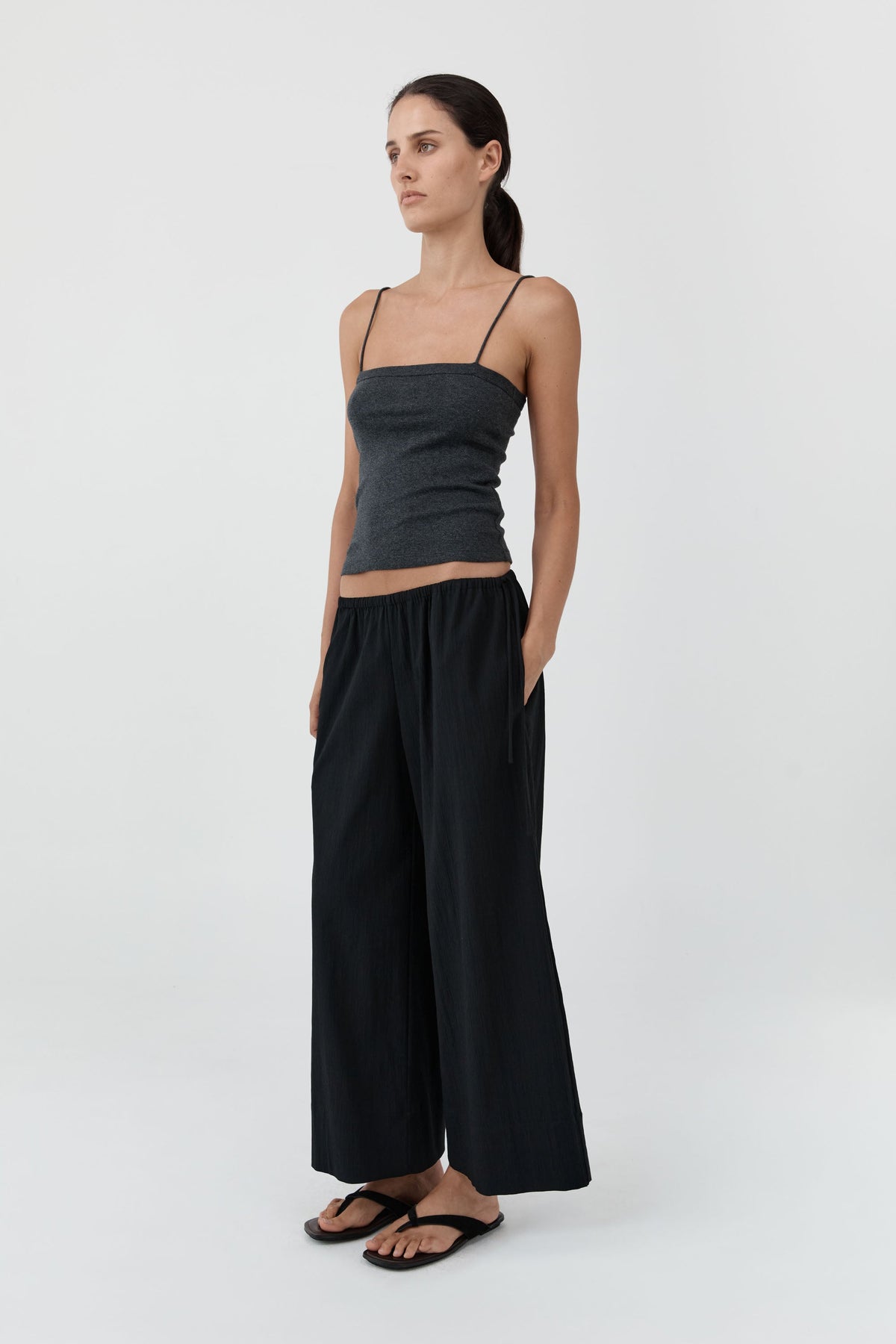 St. Agni Charcoal Melange Organic Cotton Square Neck Cami