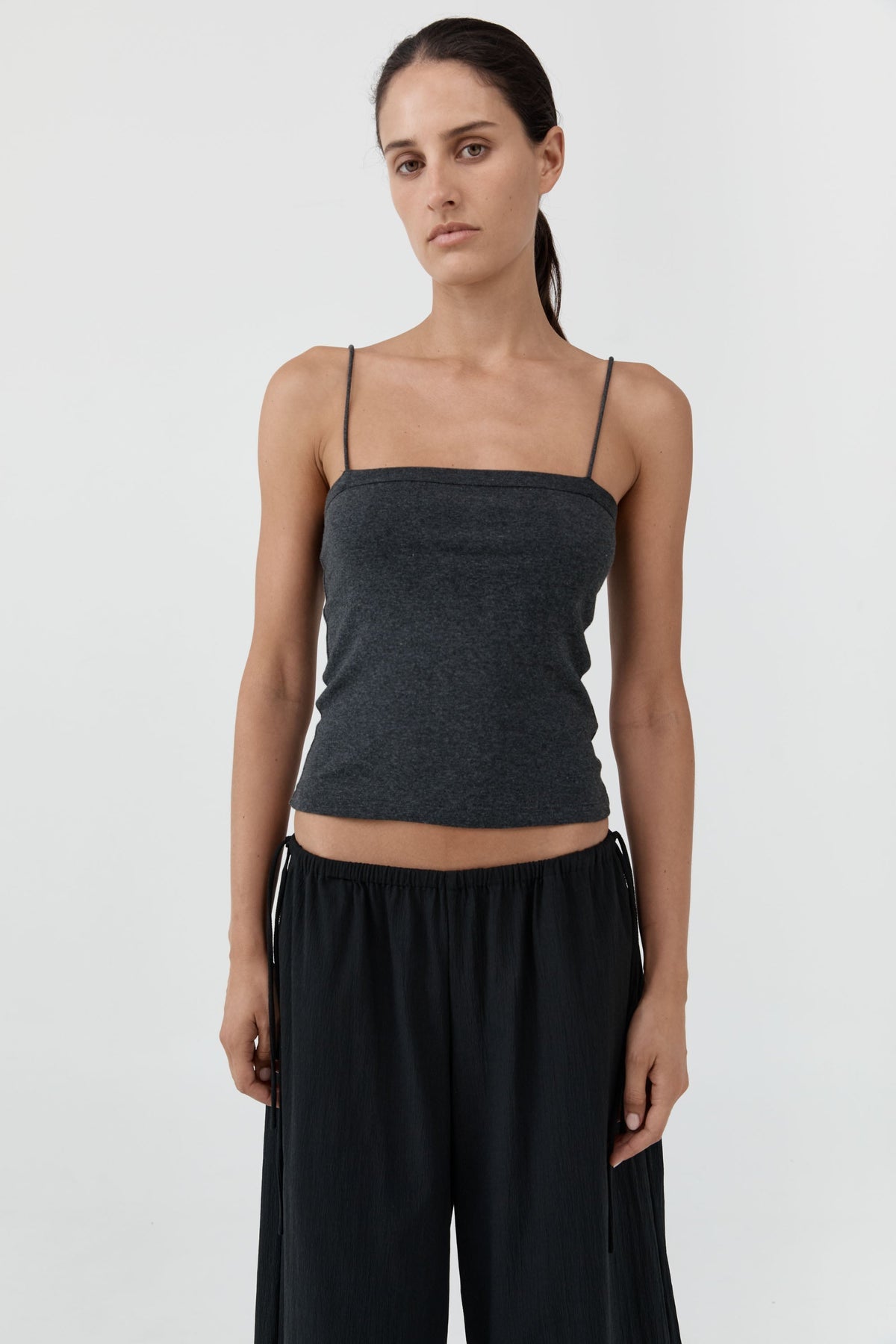 St. Agni Charcoal Melange Organic Cotton Square Neck Cami