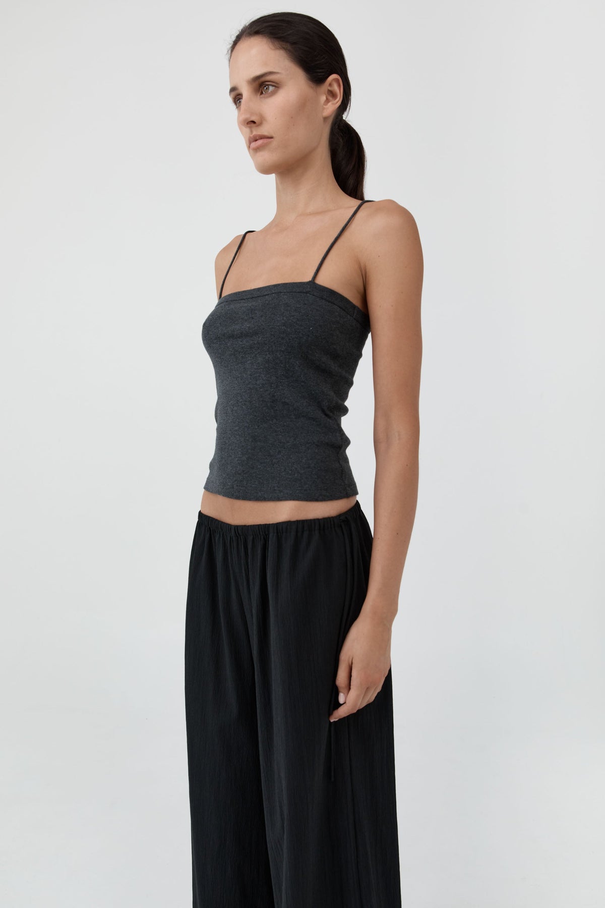St. Agni Charcoal Melange Organic Cotton Square Neck Cami