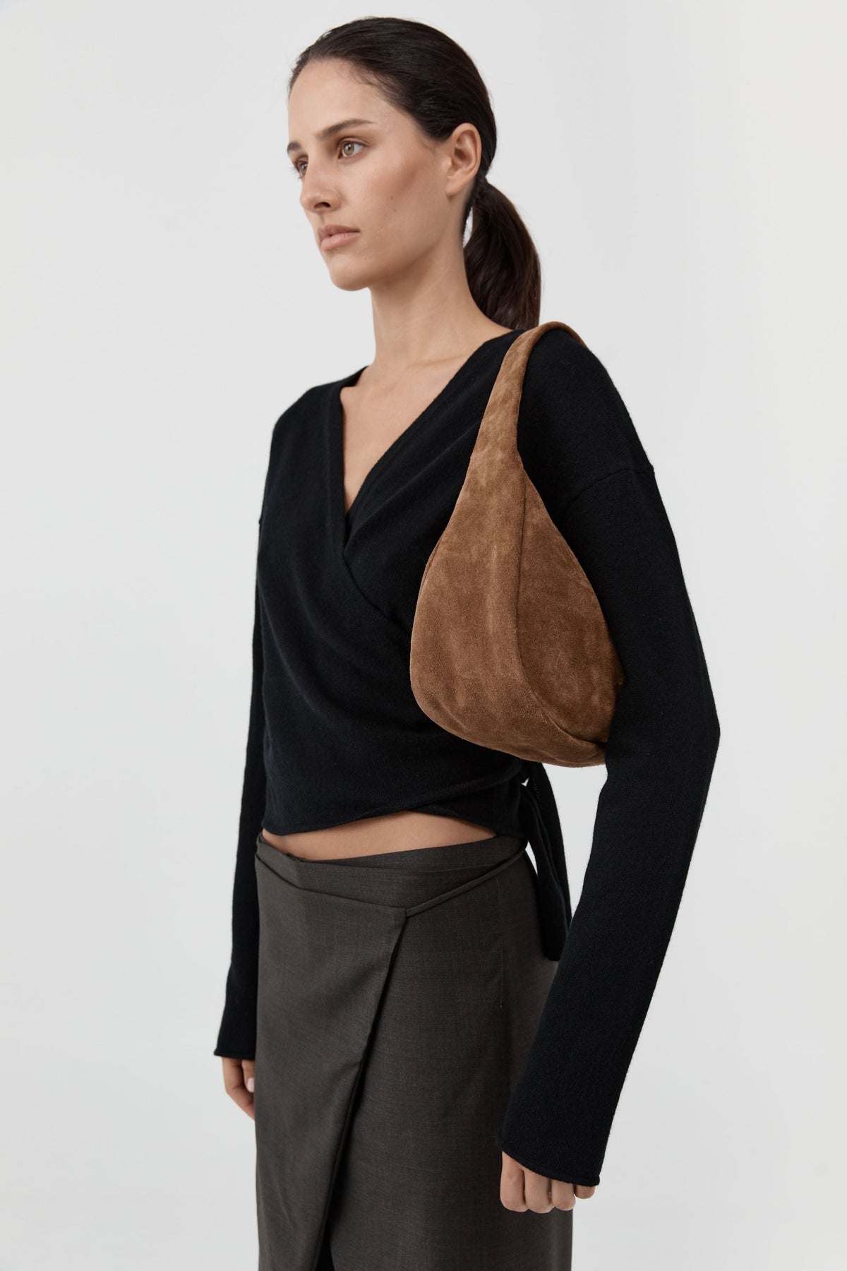St. Agni Suede Large Bon Bon Bag in Toffee