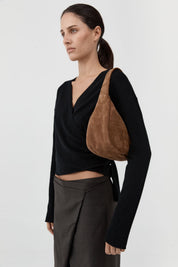St. Agni Suede Large Bon Bon Bag in Toffee