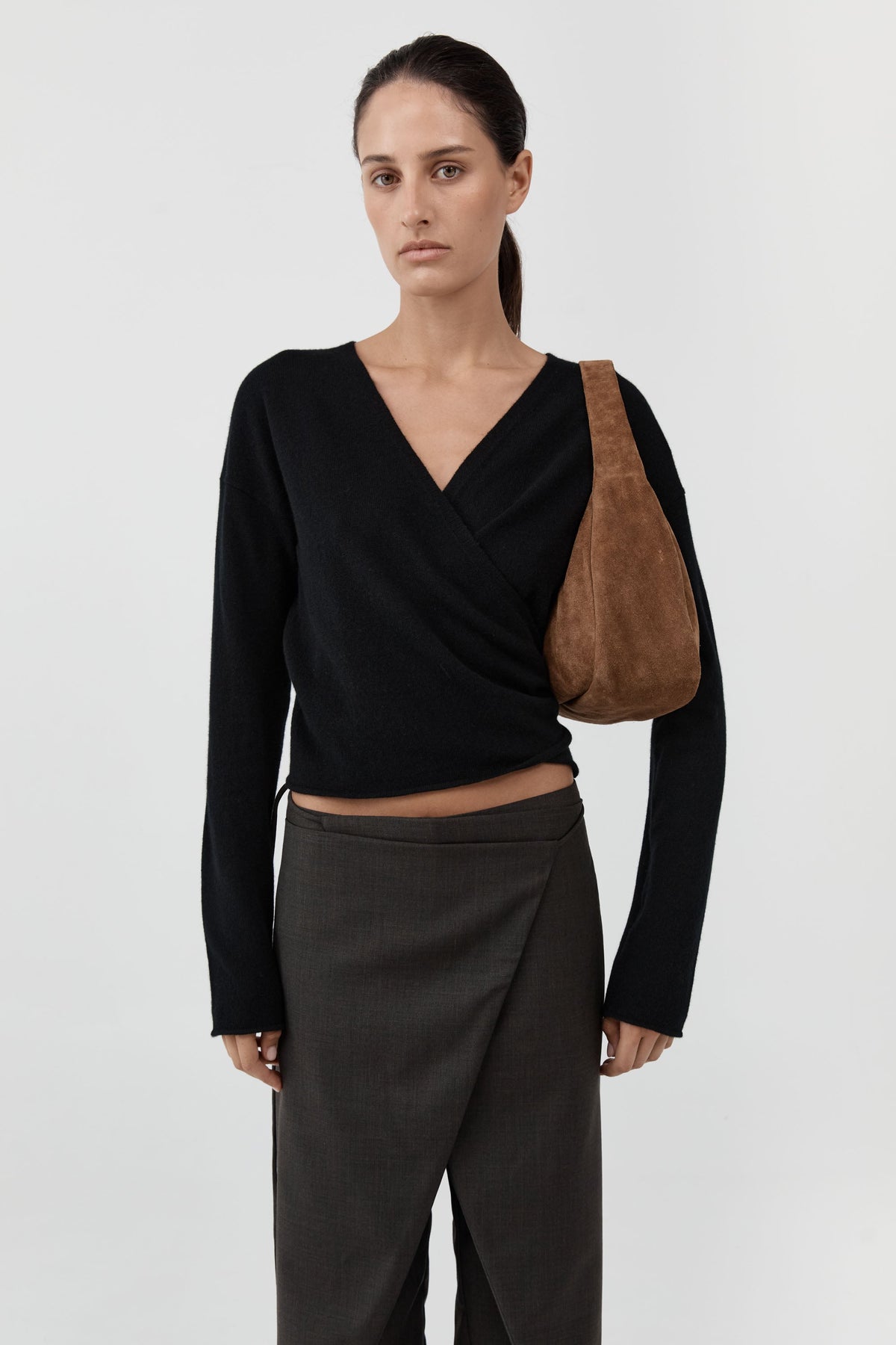 St. Agni Suede Large Bon Bon Bag in Toffee
