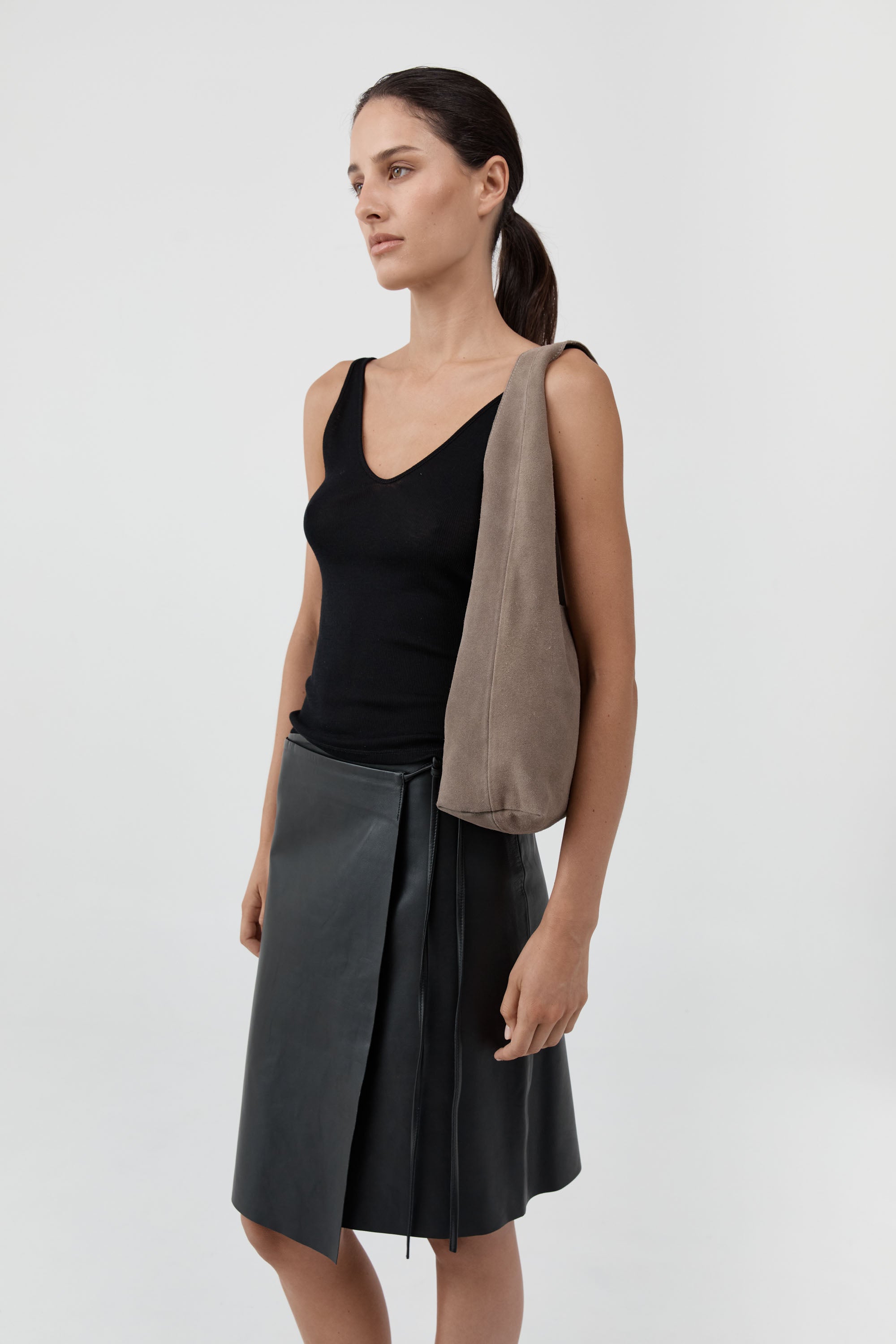 St. Agni Suede Soft Bag in Pebble Grey