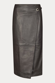 Oval Square Chocolate Reflection Leather Wrap Skirt