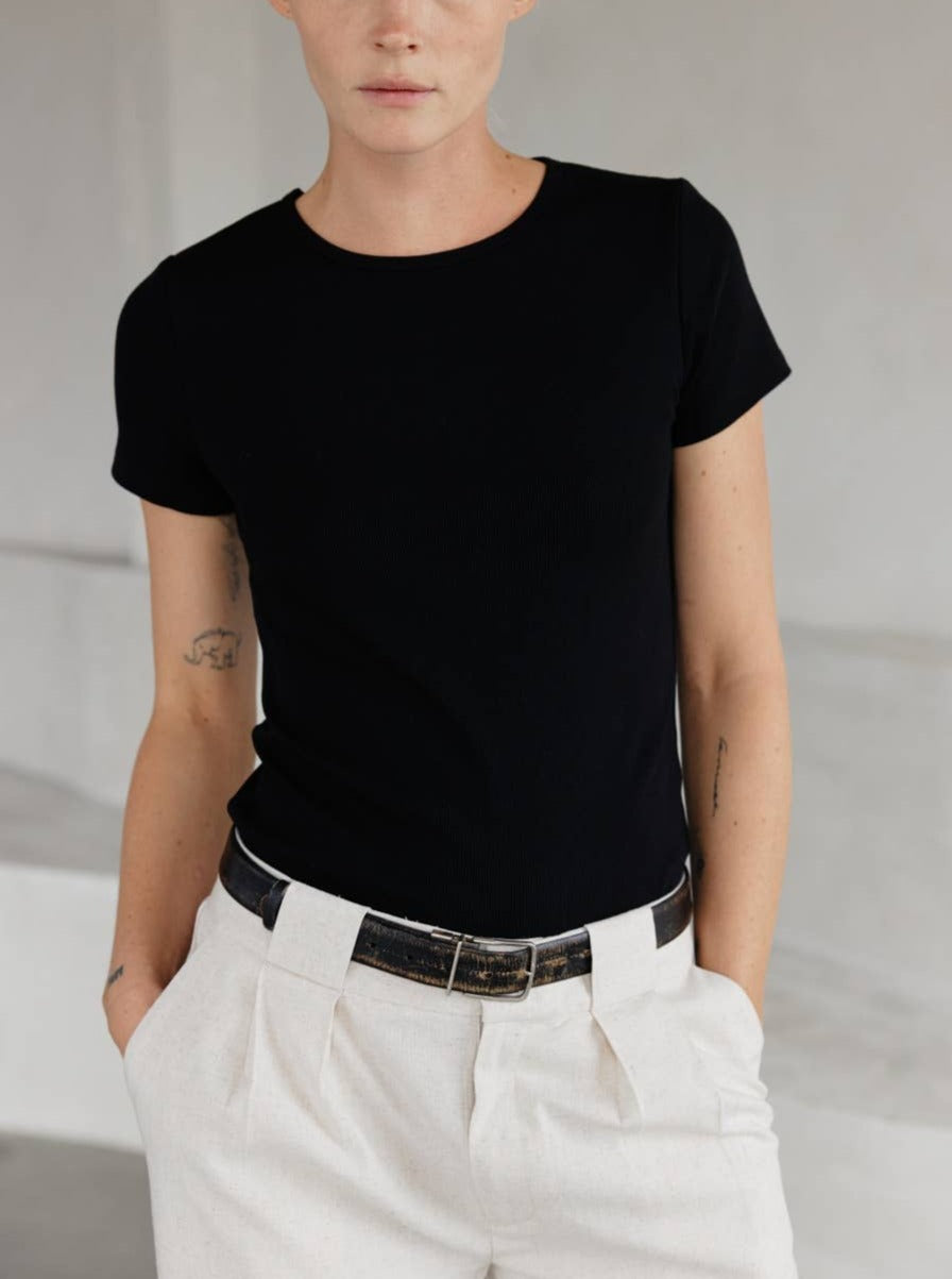 Black Ribbed Tee