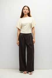 Brown Pinstripe Pleated Sophia Pants