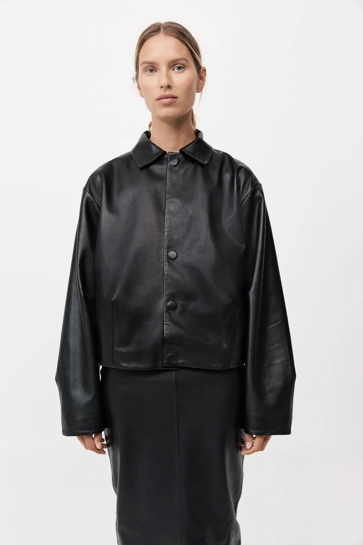 St. Agni Black Cocoon Leather Jacket