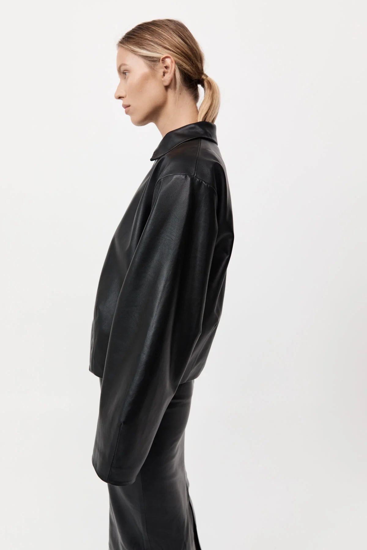 St. Agni Black Cocoon Leather Jacket