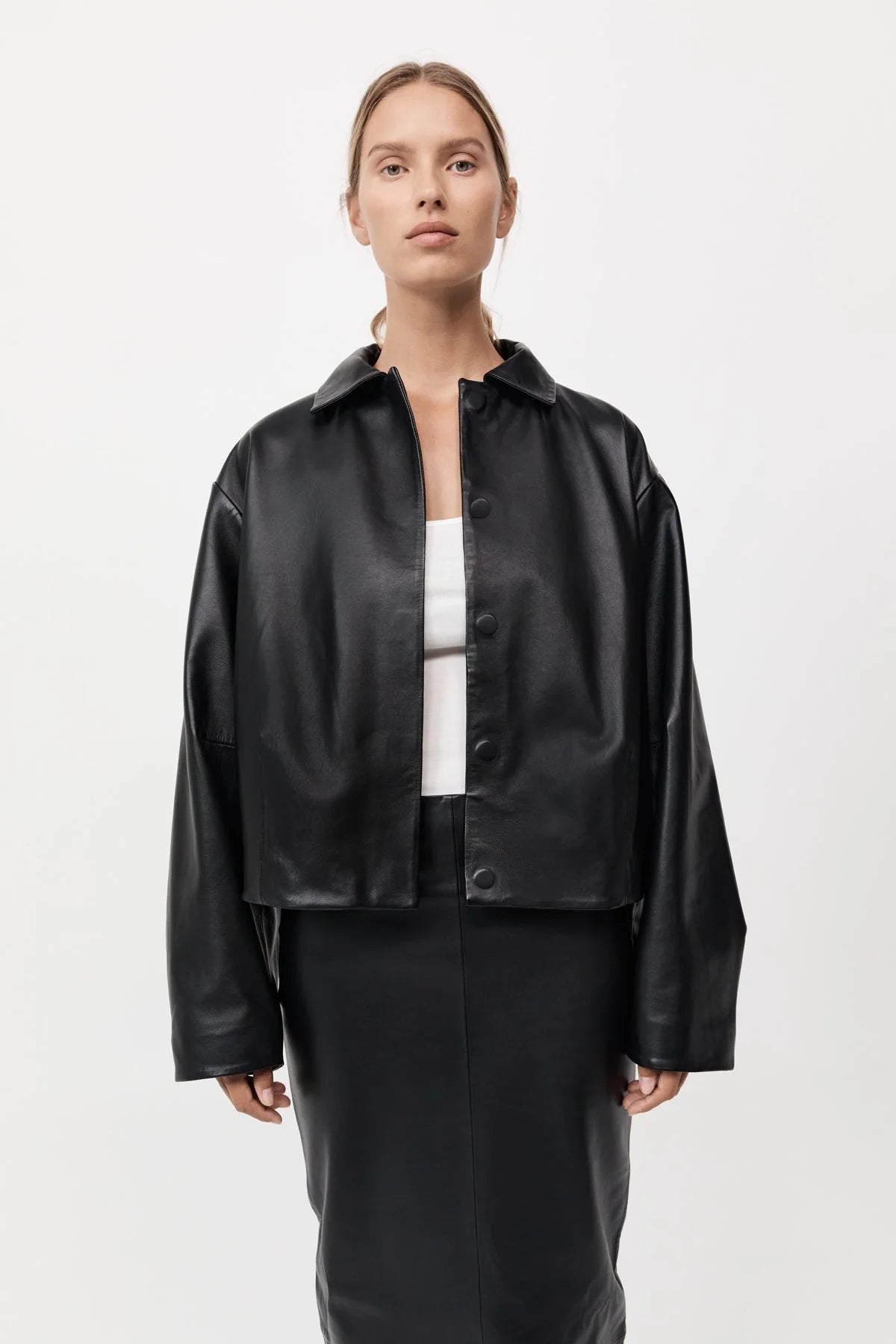 St. Agni Black Cocoon Leather Jacket