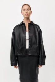 St. Agni Black Cocoon Leather Jacket