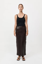 St. Agni Chocolate Leather Column Skirt