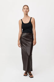 St. Agni Chocolate Leather Column Skirt