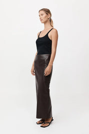 St. Agni Chocolate Leather Column Skirt