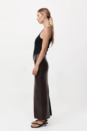 St. Agni Chocolate Leather Column Skirt